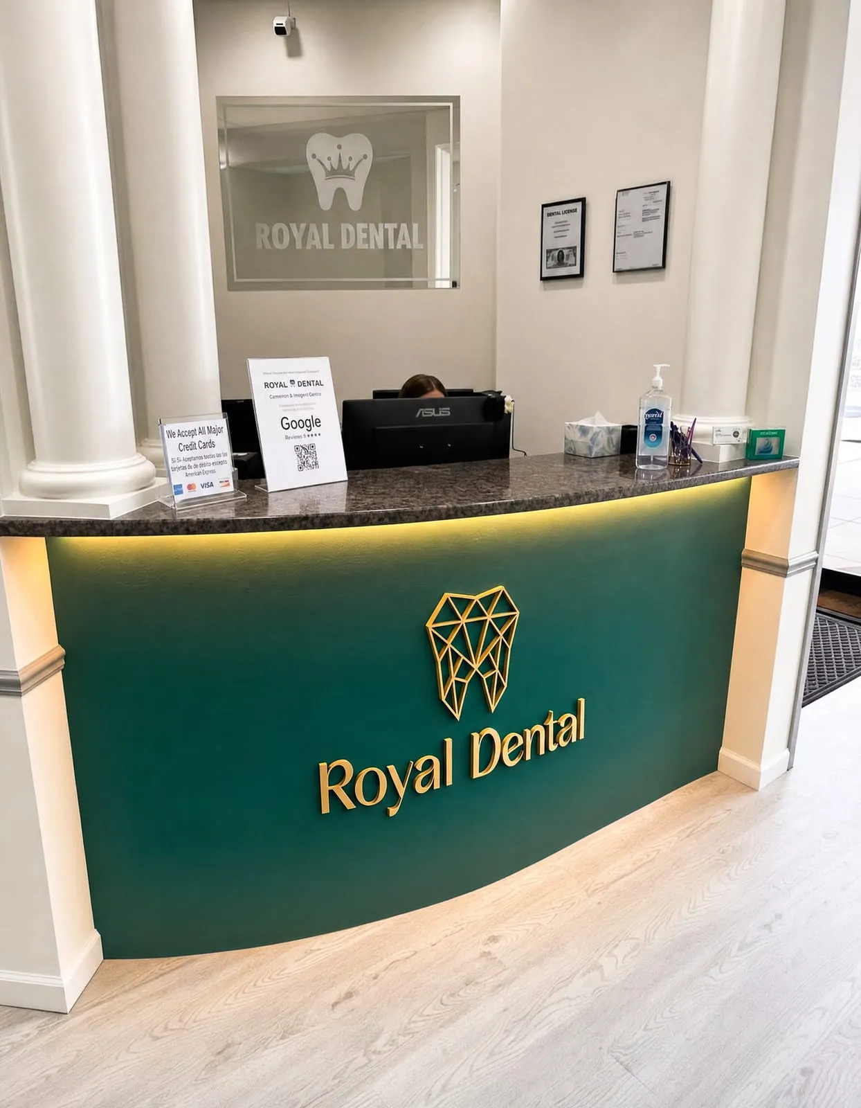 The Royal Dental Center reception desk in West Bloomfield, MI